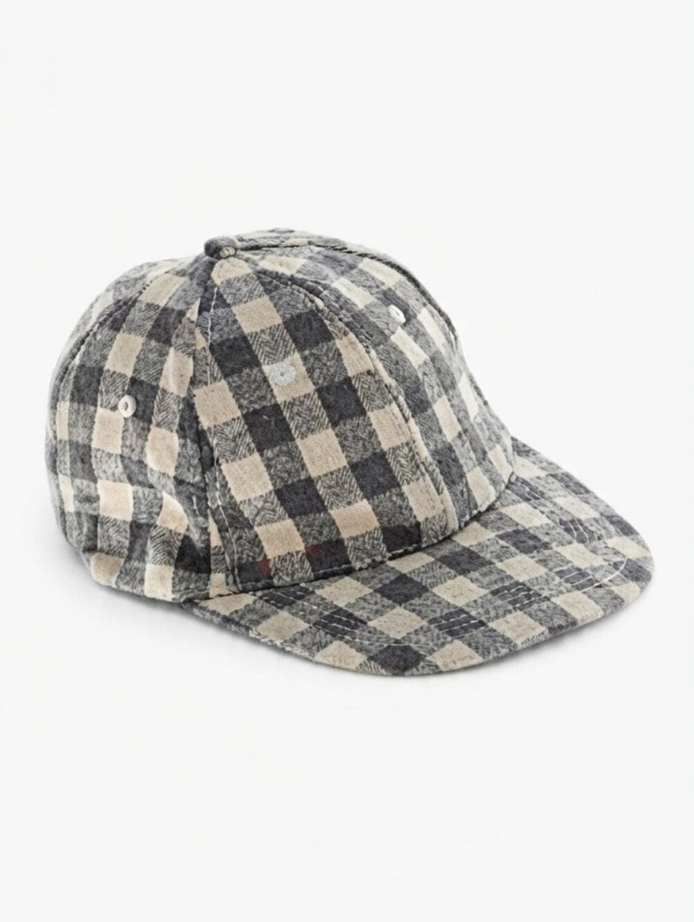 Plaid Baseball Cap - Black and Cream